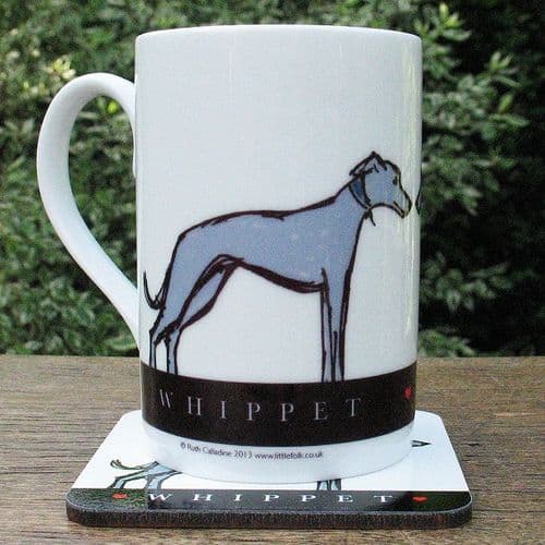 Whippet Dog Mug & Coaster Set - Posing Whippet Duo