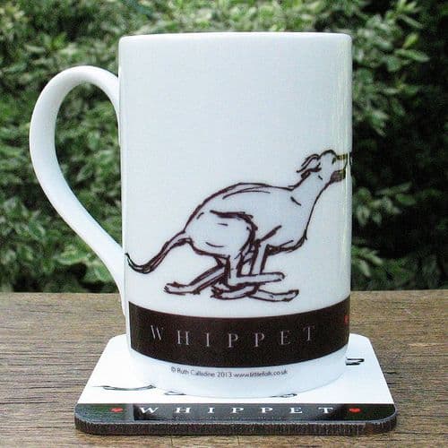 Whippet Dog Mug & Coaster Set - Running Whippet Duo