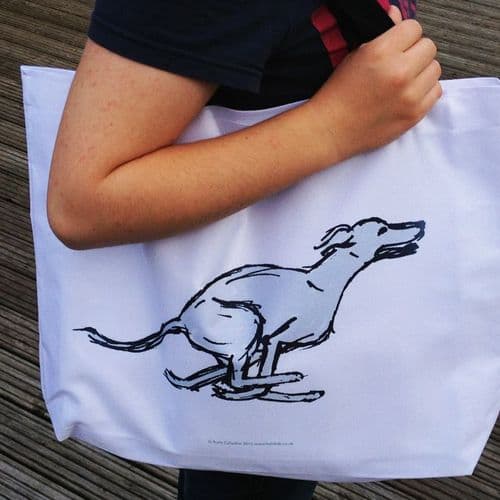 Whippet Dog Shopping Bag, Beach Bag - Running Whippet