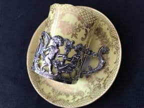 Coalport Espresso can & saucer with silver holder - yellow ground