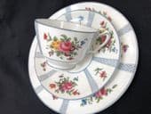 Crown Staffordshire blue / floral tea trio