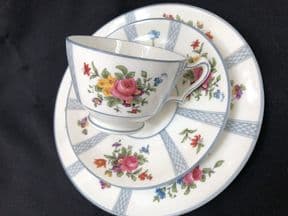 Crown Staffordshire blue / floral tea trio