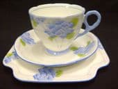 Grafton china Blue hydrangea tea trio
