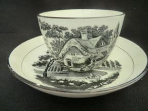 NOT AVAILABLE Black printed bute shaped cup & saucer