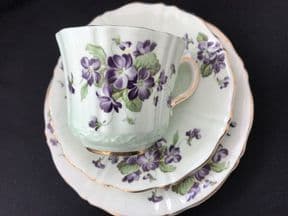 Old Royal pale green with violets tea trio