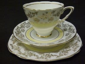 Royal Stafford Lemon & gilt tea trio cup saucer plate set