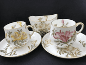 SOLD - George Jones AZALEA pattern coffee cups and saucers x 2 c1880