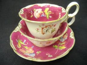 MINTON claret ground tea & coffee trio c1830