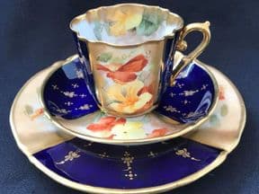 Stunning NAUTILUS tea trio - Navy /Handpainted