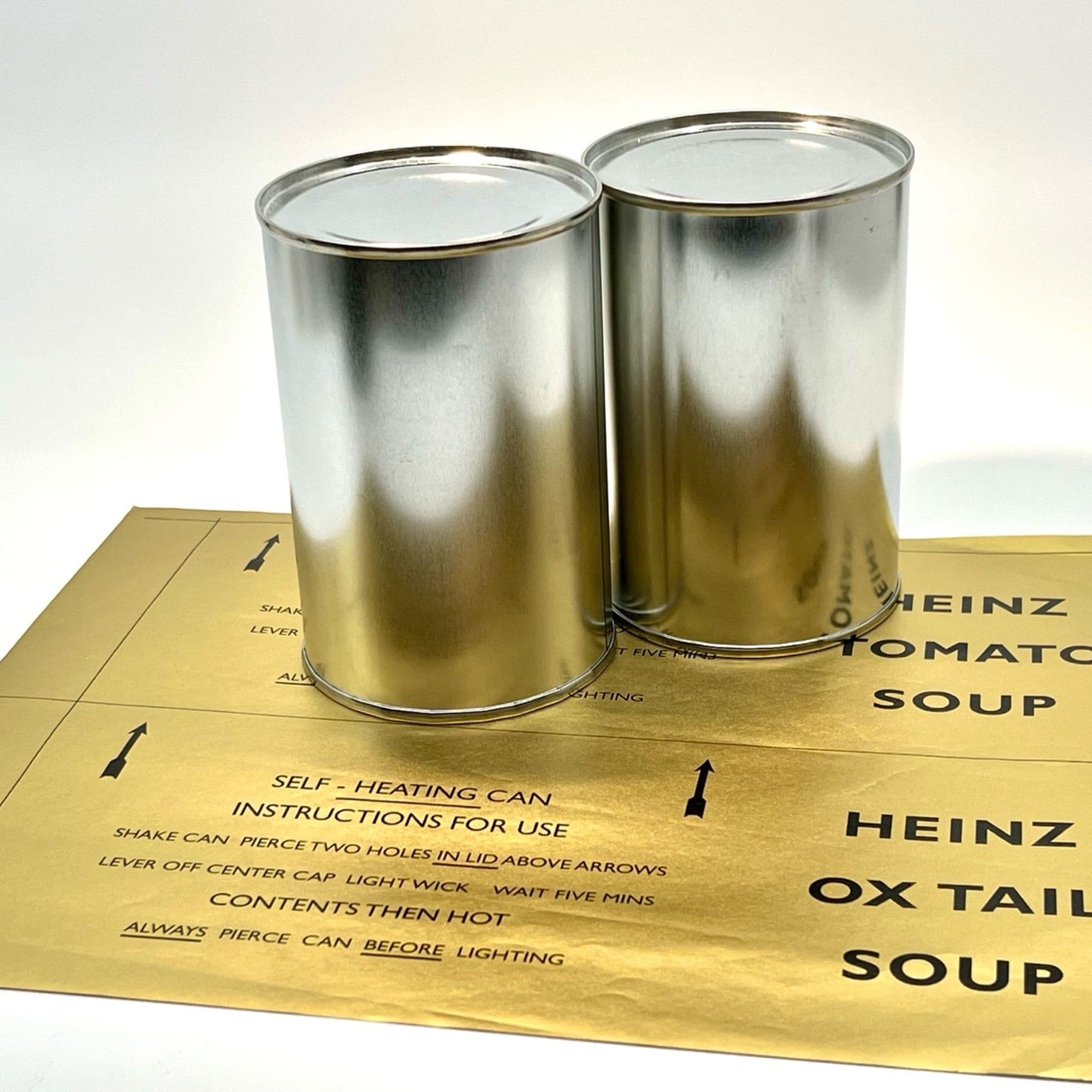 Historically appropriate empty sealed food cans suitable for re-enactment and living history