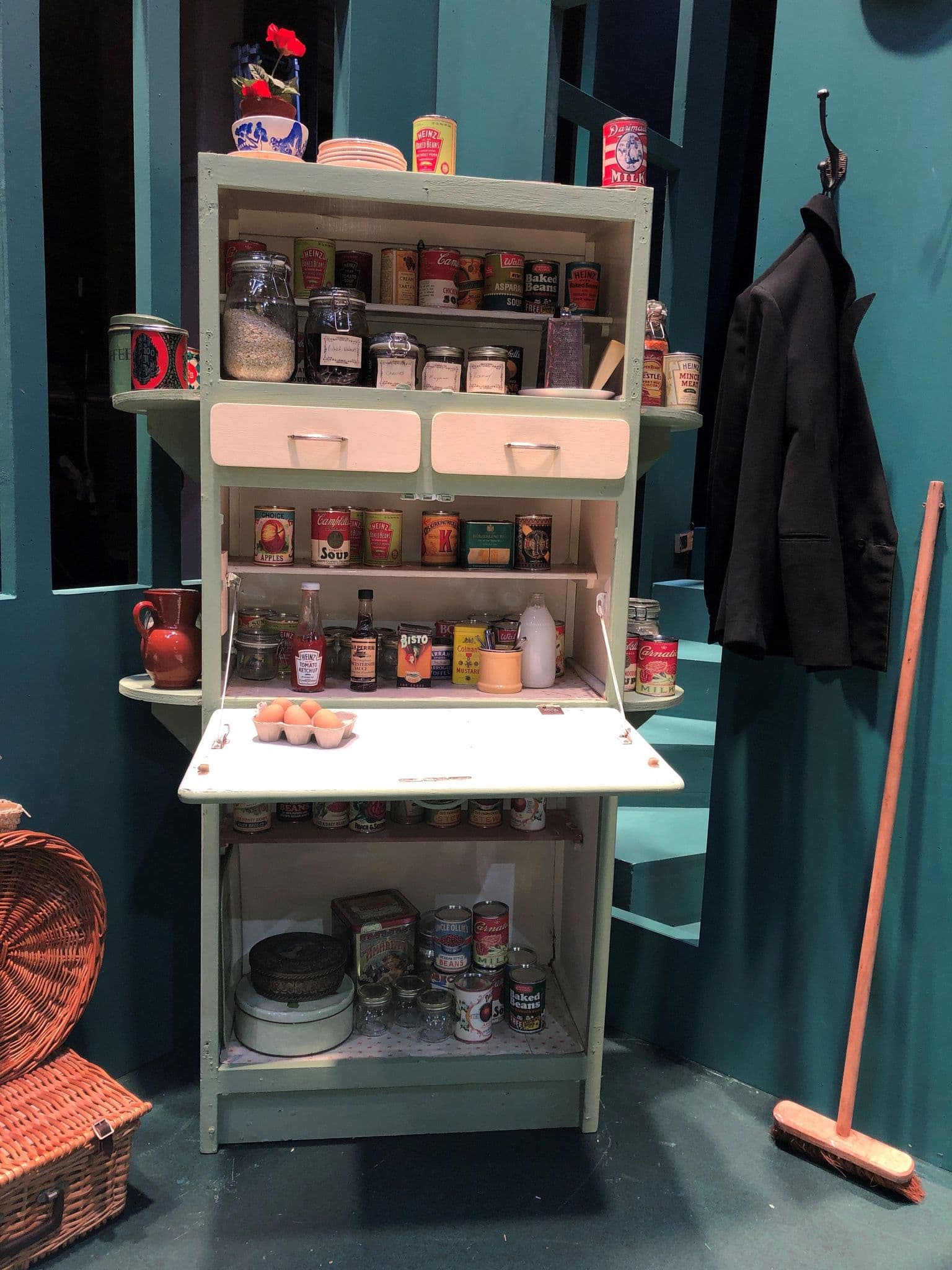 Period-style replica tins supplied for a theatrical stage production by the Royal College of Music Opera Studio