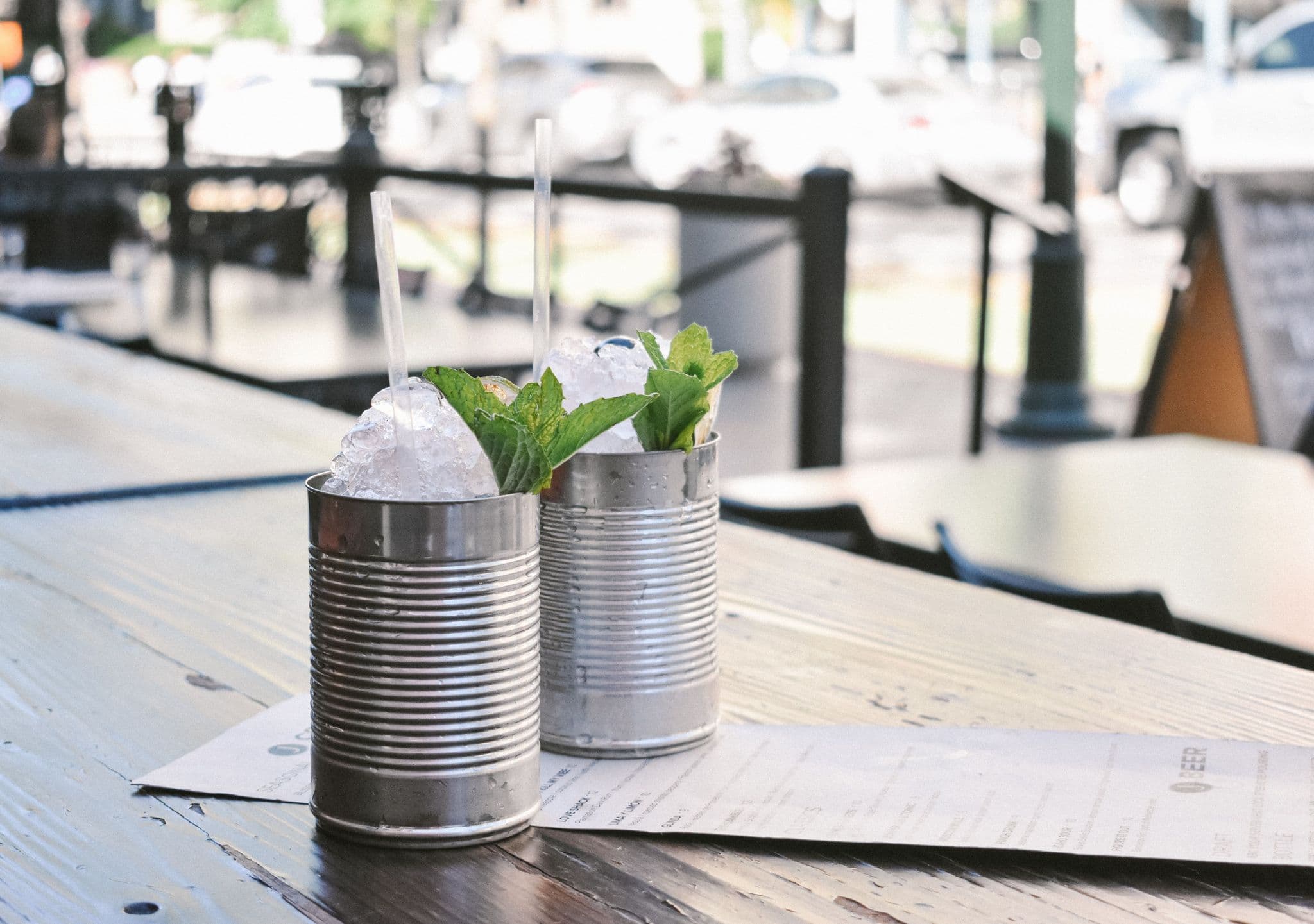Metal cocktail cups used for drinks service in a hospitality setting