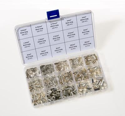1800pc Un-insulated Bootlace Ferrules Cord End Terminal Kit, 0.5 - 16mm²