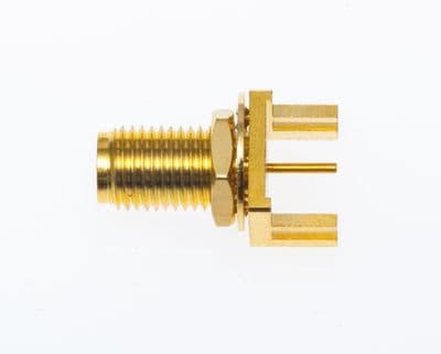 19-70-TGG SMA Co-axial Connector, Edge Mount Long Bulkhead, 50 ohm Jack Receptacle