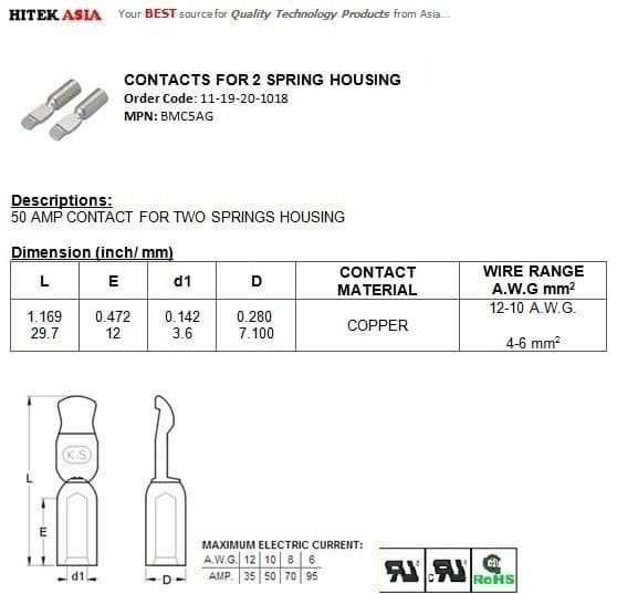 BMC5AG Contact 50 Amp 12-10AWG 4-6mm Silver Plated Copper