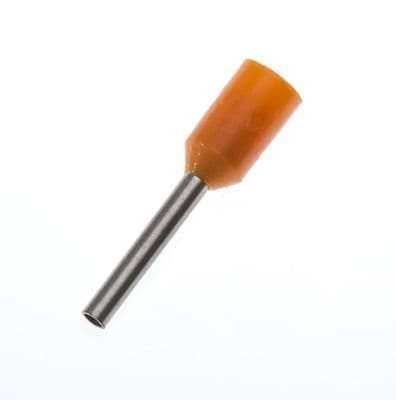 E0508 ORANGE 0.5mm² Bootlace Ferrules Cord End Terminals 8mm long, PACK OF 100