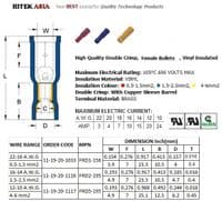 Female, 4.95mm Bullet Terminal, FRD2-195, BLUE, Double Crimp, Vinyl Insulated, Pack of 100