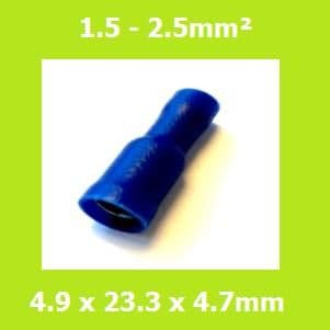 Female, 4.95mm Bullet Terminal, FRD2-195, BLUE, Double Crimp, Vinyl Insulated, Pack of 100