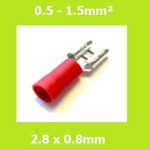 Female Terminal, FDD1-110(8), RED, 2.8 x 0.8mm, Double Crimp, Vinyl Insulated, Pack of 100