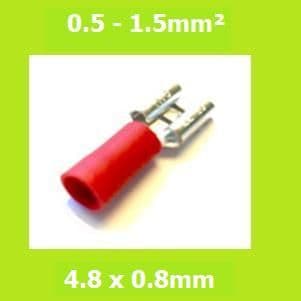 Female Terminal,  FDD1-187(8) RED, 4.8x0.8mm, Double Crimp, Vinyl Insulated, Pack of 100