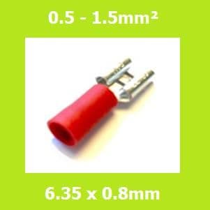 Female Terminal, FDD1-250, RED, 6.35x0.8mm, Double Crimp, Vinyl Insulated, (Pack of 100)