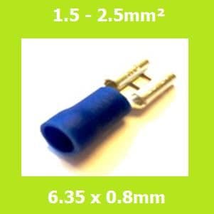 Female Terminal, FDD2-250, BLUE, 6.35x0.8mm, Double Crimp, Vinyl Insulated, (Pack of 100)