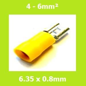 Female Terminal, FDD5-250, Yellow, 6.35x0.8mm, Double Crimp, Vinyl Insulated, Pack of 100