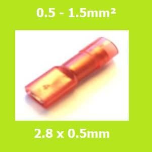 Female Terminal, FDFNYD1-110 (5)LIGHT RED, 2.8x0.5mm, Double Crimp, Nylon Insulated (Pack of 100)