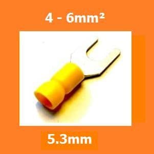 FORK CRIMP TERMINALS WIRE CONNECTORS INSULATED YELLOW 5.3MM, PACK OF 100