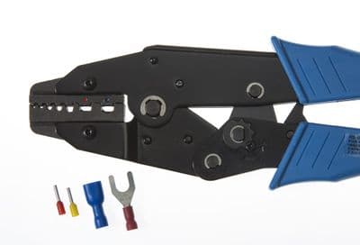 HS-06WF2C Ratchet Crimp Tool for Bootlace Ferrules 0.25 - 4mm² and Red/Blue Insulated Terminals