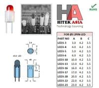 LED holders, 2pin 3mm LED, 22mm high, LED3-22, (Pack of 100)