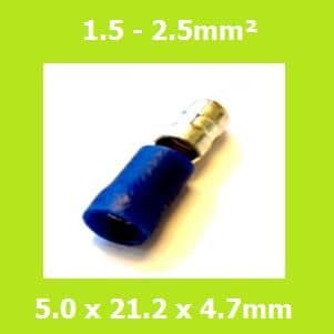 Male, 4.95mm Bullet Terminal, MPD2-195, BLUE, Double Crimp, Vinyl Insulated, Pack of 100
