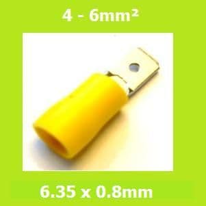 Male, Blade Terminal,  MDD5-250, Yellow, 6.35x0.8mm, Double Crimp, Vinyl Insulated, Pack of 100