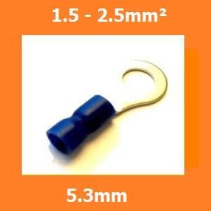 RING CRIMPS TERMINALS ELECTRICAL CONNECTORS INSULATED BLUE 5.3mm 1.5-2.5mm, PACK OF 100