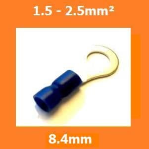 RING CRIMPS TERMINALS ELECTRICAL CONNECTORS INSULATED BLUE 8.4mm 1.5-2.5mm, PACK OF 100