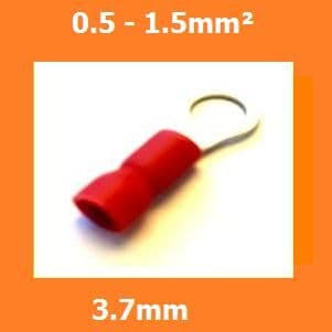 RING CRIMPS TERMINALS ELECTRICAL CONNECTORS INSULATED RED 3.7mm 0.5-1.5mm, PACK OF 100