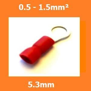RING CRIMPS TERMINALS ELECTRICAL CONNECTORS INSULATED RED 5.3mm 0.5-1.5mm, PACK OF 100