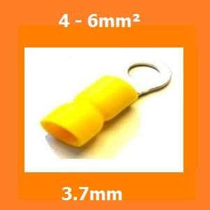 RING CRIMPS TERMINALS ELECTRICAL CONNECTORS INSULATED YELLOW 3.7mm 4-6mm, PACK OF 100