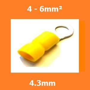 RING CRIMPS TERMINALS ELECTRICAL CONNECTORS INSULATED YELLOW 4.3mm 4-6mm, PACK OF 100
