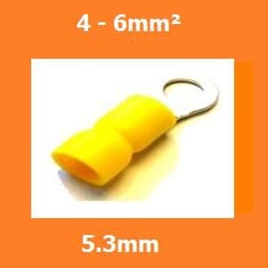 RING CRIMPS TERMINALS ELECTRICAL CONNECTORS INSULATED YELLOW 5.3mm 4-6mm, PACK OF 100