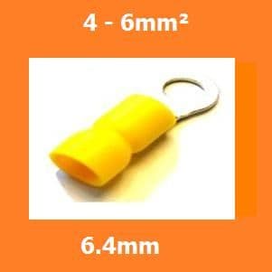 RING CRIMPS TERMINALS ELECTRICAL CONNECTORS INSULATED YELLOW 6.4mm 4-6mm, PACK OF 100