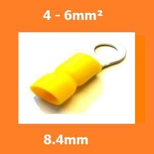 RING CRIMPS TERMINALS ELECTRICAL CONNECTORS INSULATED YELLOW 8.4mm 4-6mm, PACK OF 100