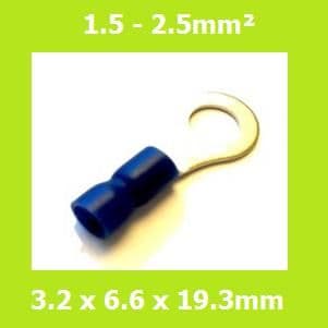 Ring Terminal, RVE2-3.2, 3.2mm, Blue, Vinyl Insulated, (Pack of 100)