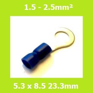 Ring Terminal, RVES2-5, 5.3mm, Blue, Vinyl Insulated, (Pack of 100)