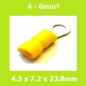 Ring Terminal,  RVES5-4, 4.3mm, Yellow, Vinyl Insulated, (Pack of 100)