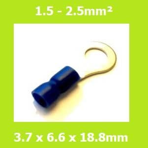 Ring Terminal, RVYS2-3.7, 3.7mm, Blue, Vinyl Insulated, (Pack of 100)