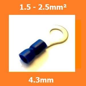 RV2-4S Ring Crimp Terminal, 4.3mm, BLUE, Vinyl Insulated, 1.5-2.5mm² (Pack of 100)
