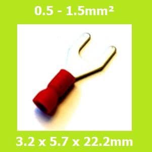 Spade Terminal, Fork Terminals, SV1-25-3, 3.2mm, RED, Vinyl Insulated, (Pack of 100)
