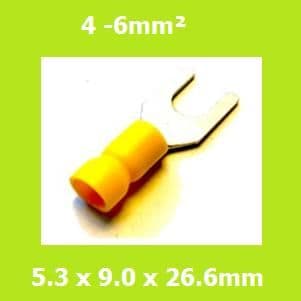 Spade Terminal, Fork Terminals, SVE5-5, 5.3mm, Yellow, Vinyl Insulated, (Pack of 100)
