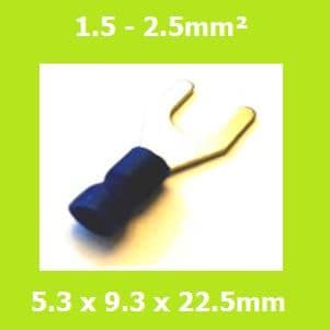 Spade Terminal,  Fork Terminals, SVEL2-5, 5.3mm, Blue, Vinyl Insulated, (Pack of 100)